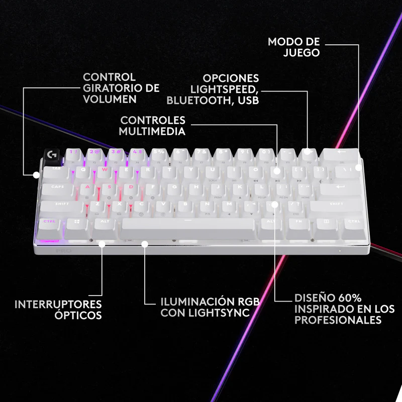 Teclado Logitech G Pro X60 LIGHTSPEED Gaming Inalambrico 60% - Blanco - Imagen 3