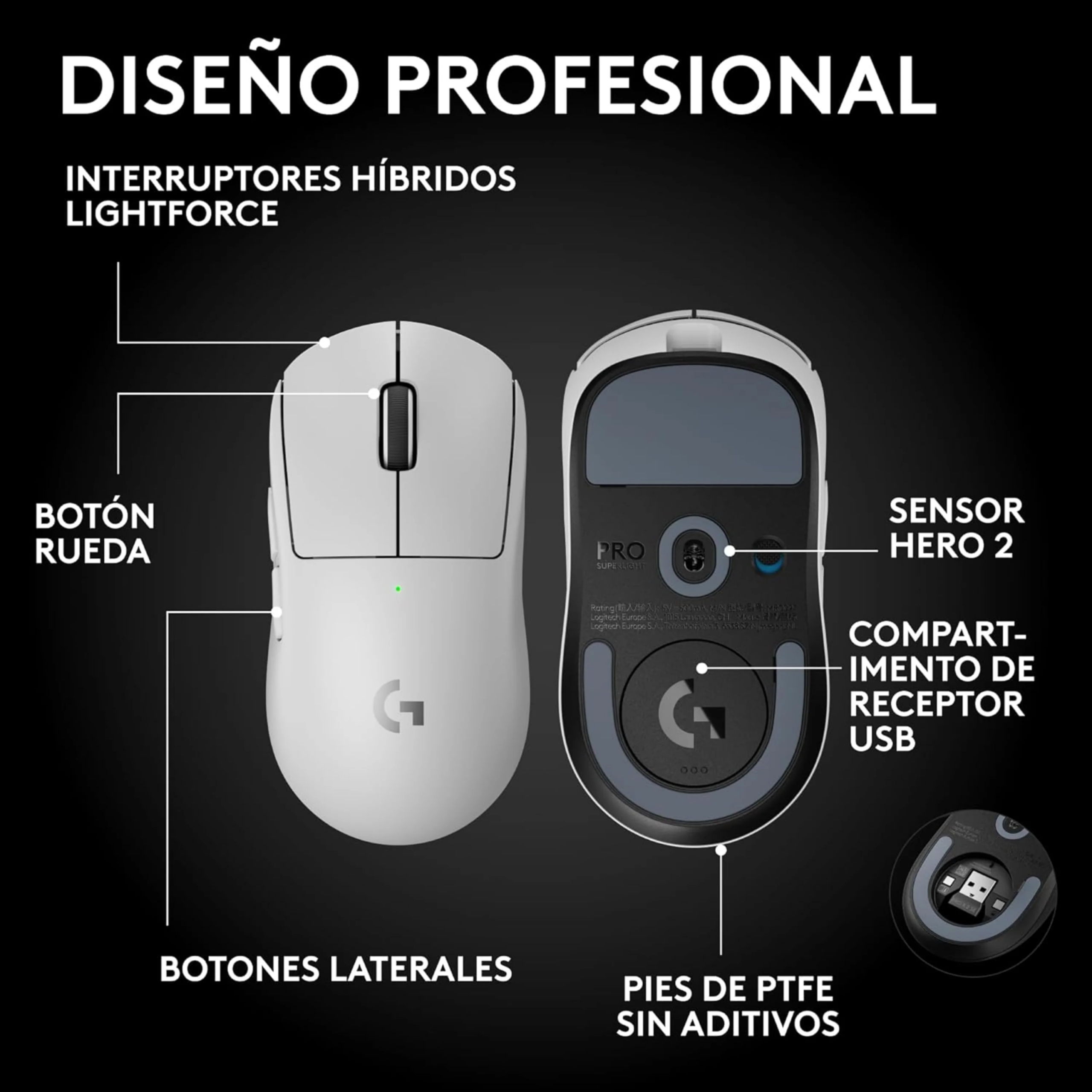 Mouse Logitech G Pro x Superlight 2 Wireless - Blanco - Imagen 2